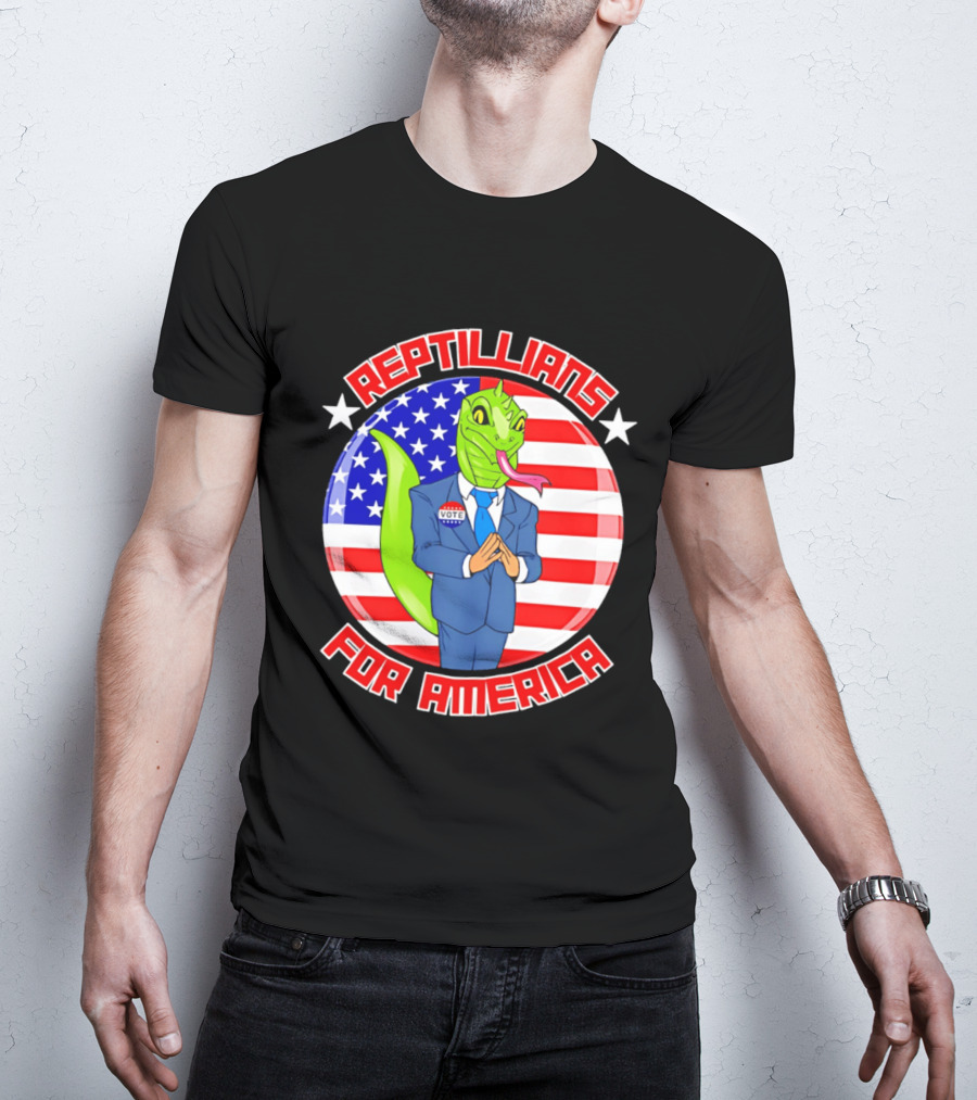 Reptillians For America Vote Lizard In Suit With American Flag T-Shirt