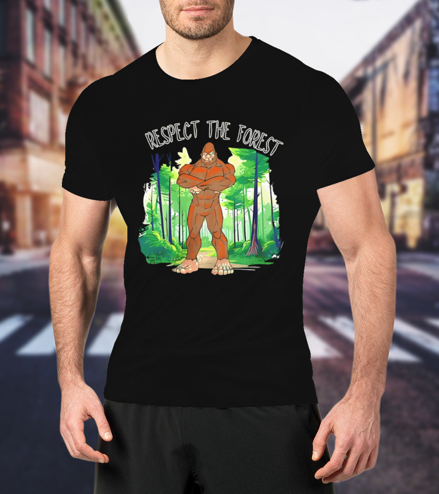 Respect The Forest Bigfoot Cartoon T-Shirt