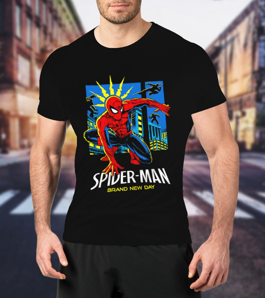 Spider Man Brand New Day Marvel Comics Dynamic Cityscape Action T-Shirt