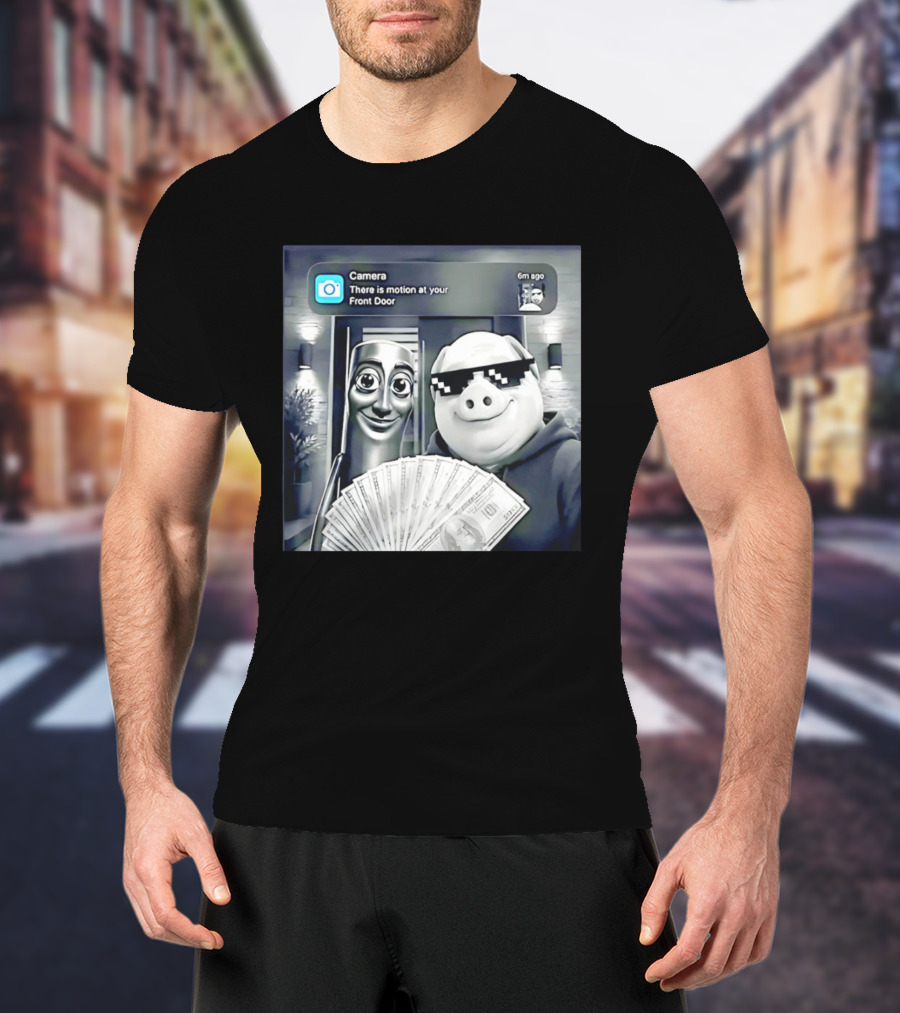 Tung Tung Tung Sahur John Pork Black Glasses Meme Camera Motion At Your Front Door T-Shirt
