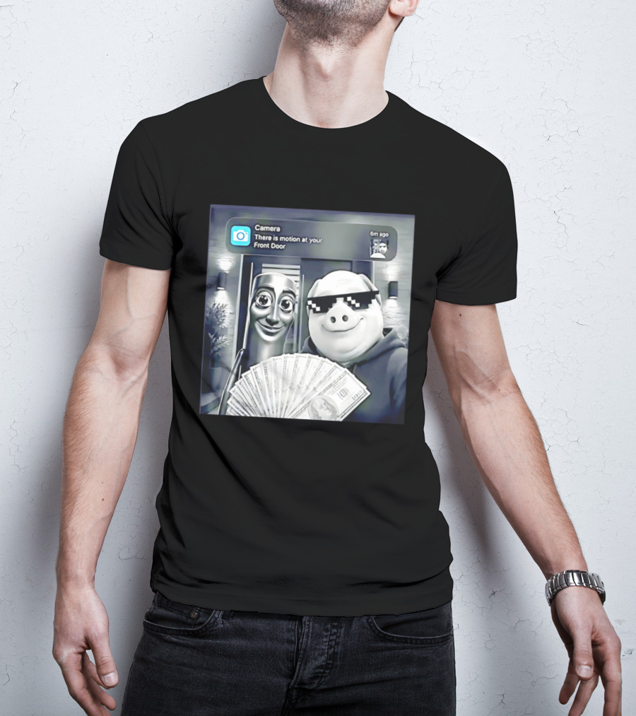 Tung Tung Tung Sahur John Pork Black Glasses Meme Camera Motion At Your Front Door T-Shirt