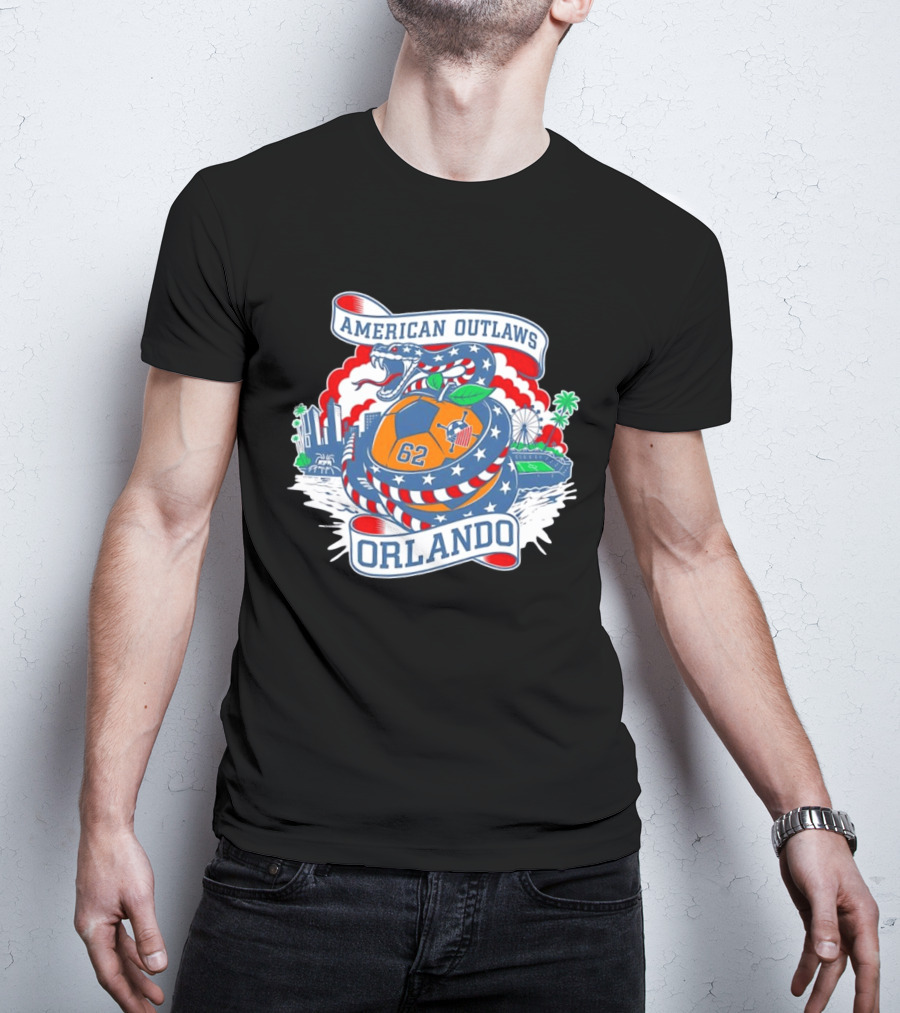 American Outlaws Orlando Snake Soccer Ball Skyline Ferris Wheel Stadium 62 T-Shirt