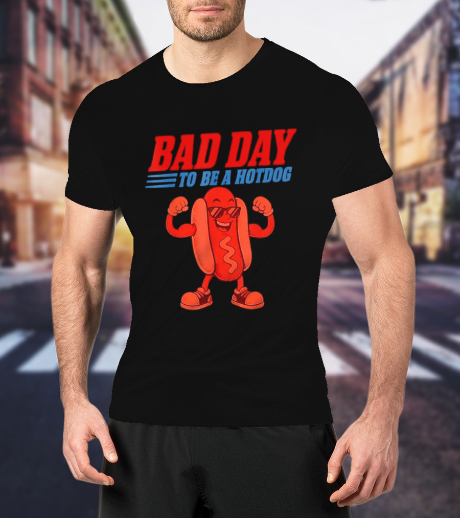 Bad Day To Be A Hotdog Sunglasses Cartoon T-Shirt
