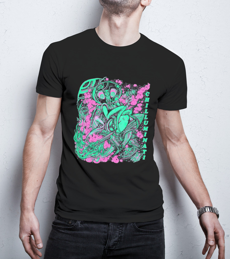 Chilluminati Alien Mantid Retro Comic Style Psychedelic T-Shirt