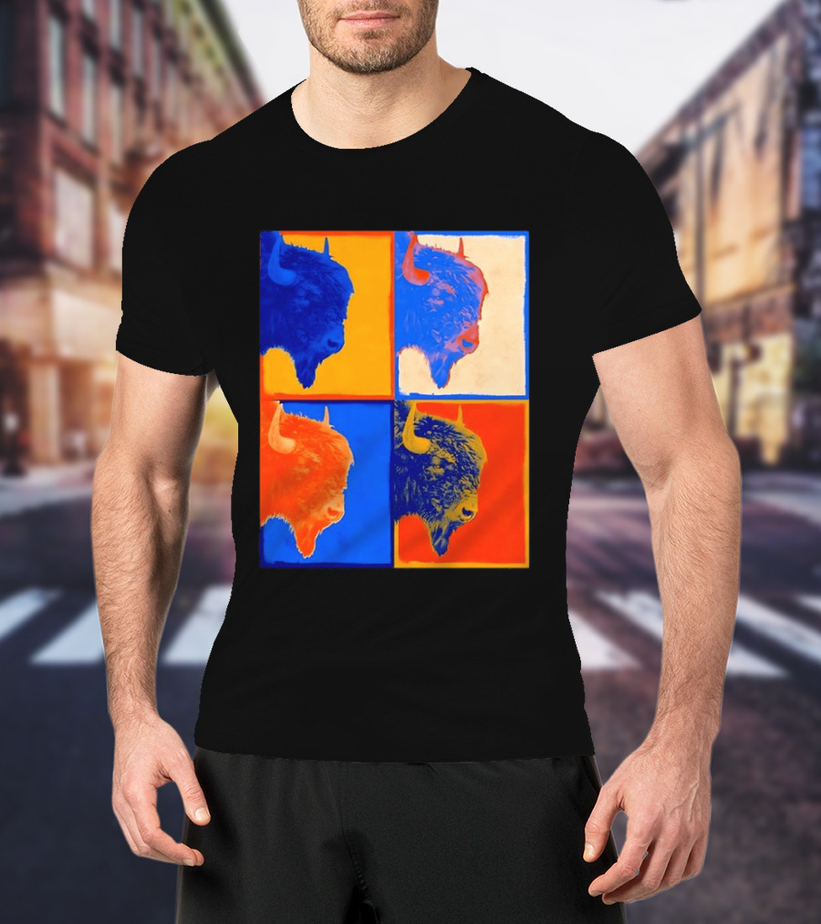 Colorful Pop Bison Grid Andy Warhol T-Shirt