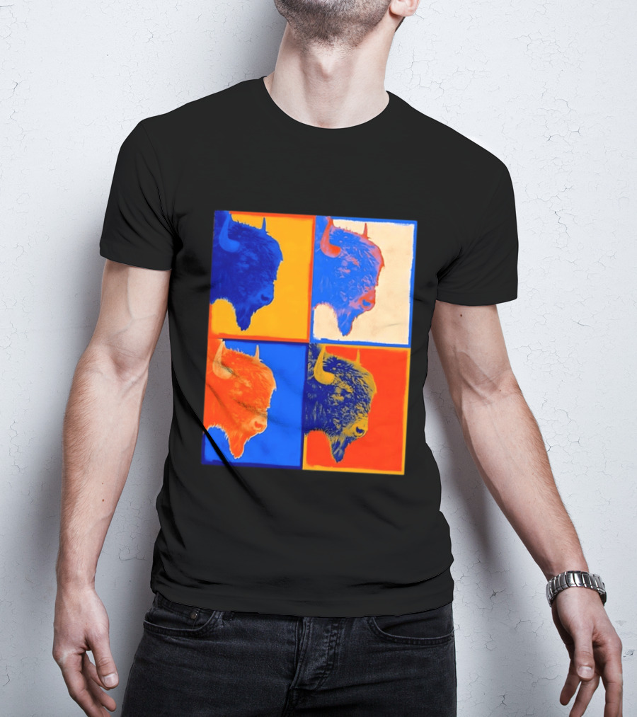 Colorful Pop Bison Grid Andy Warhol T-Shirt