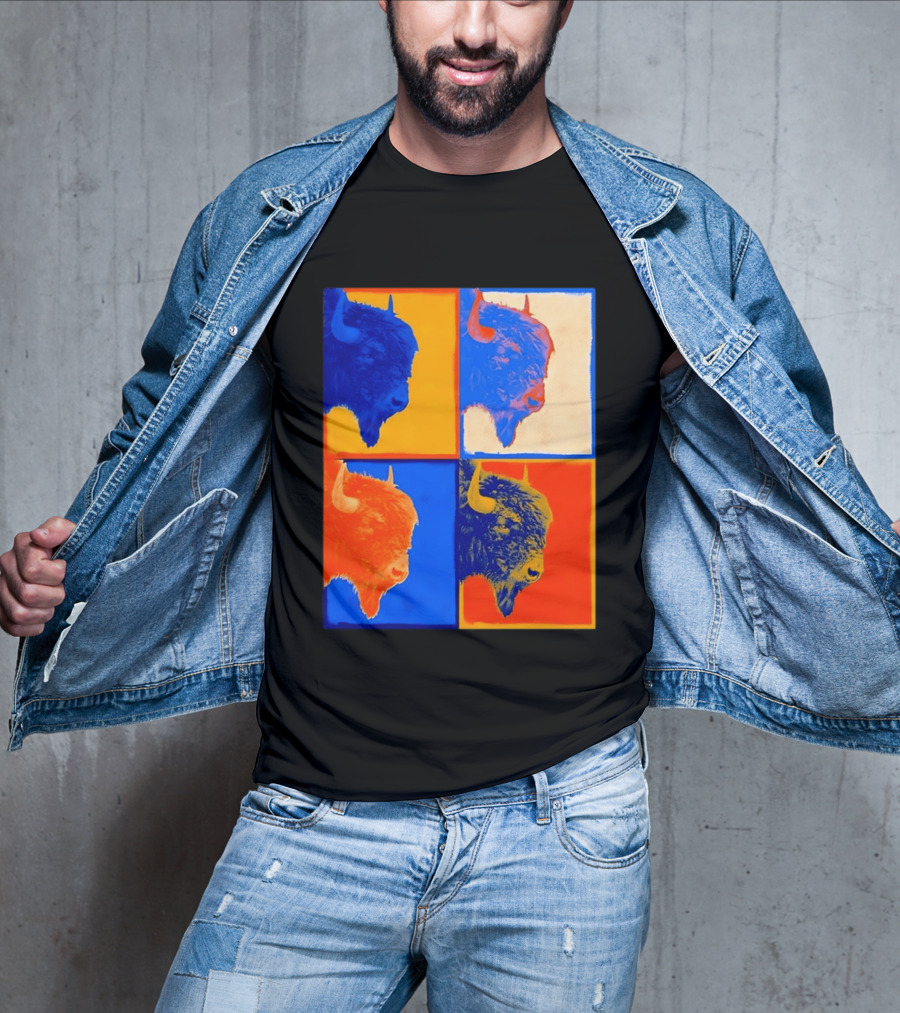 Colorful Pop Bison Grid Andy Warhol T-Shirt