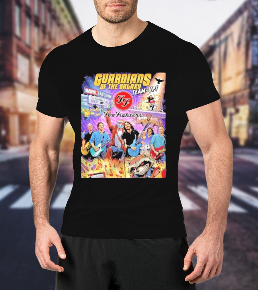 Guardians Of The Galaxy Team Up Foo Fighters Marvel Stadium Wayne Nichols T-Shirt