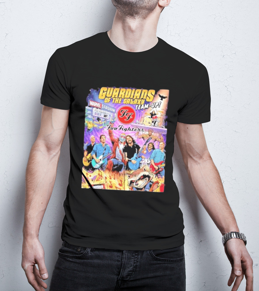 Guardians Of The Galaxy Team Up Foo Fighters Marvel Stadium Wayne Nichols T-Shirt