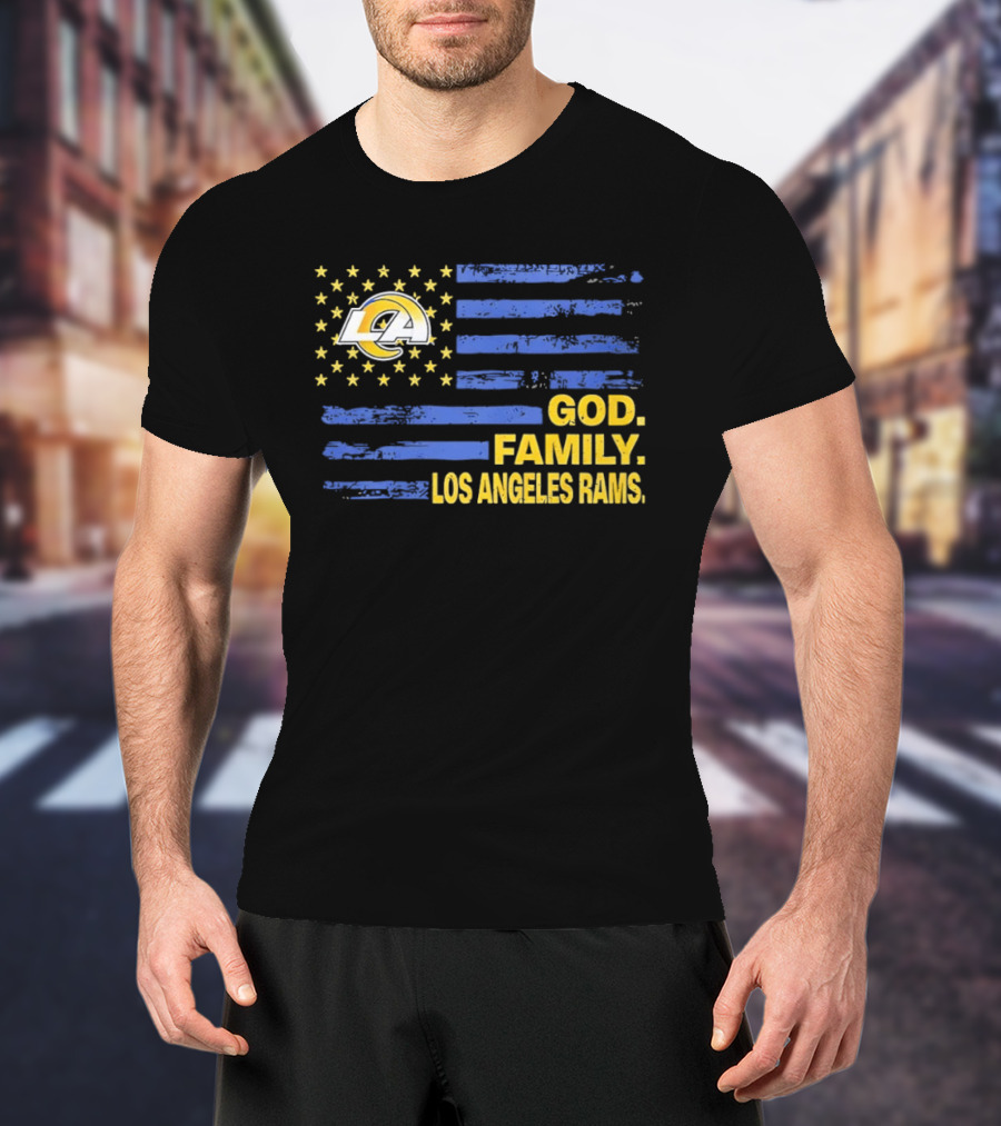 God Family Los Angeles Rams Distressed Flag Stars T-Shirt