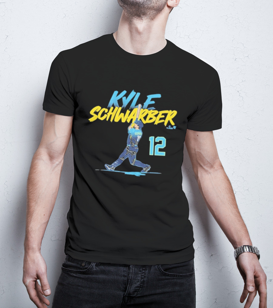 Kyle Schwarber Philly Slugger Swing 12 Blue Yellow Baseball Player Art Action T-Shirt