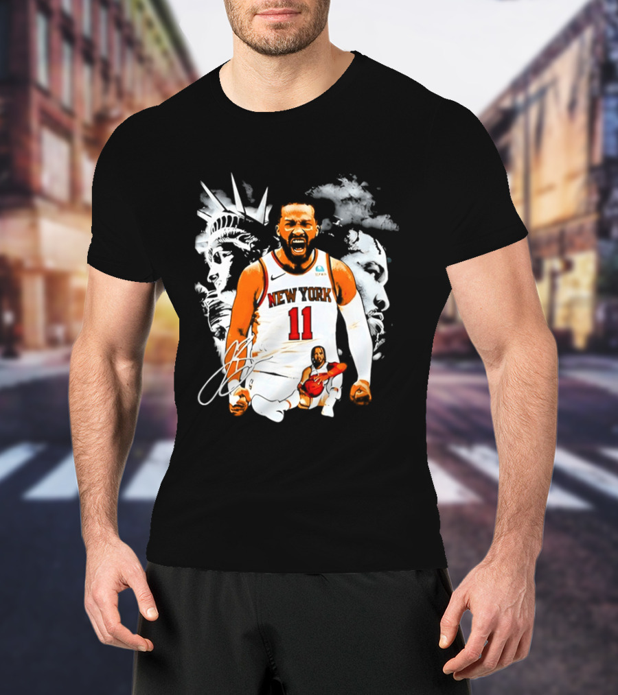 New York 11 Jalen Brunson Statue Of Liberty Basketball Player Image T-Shirt