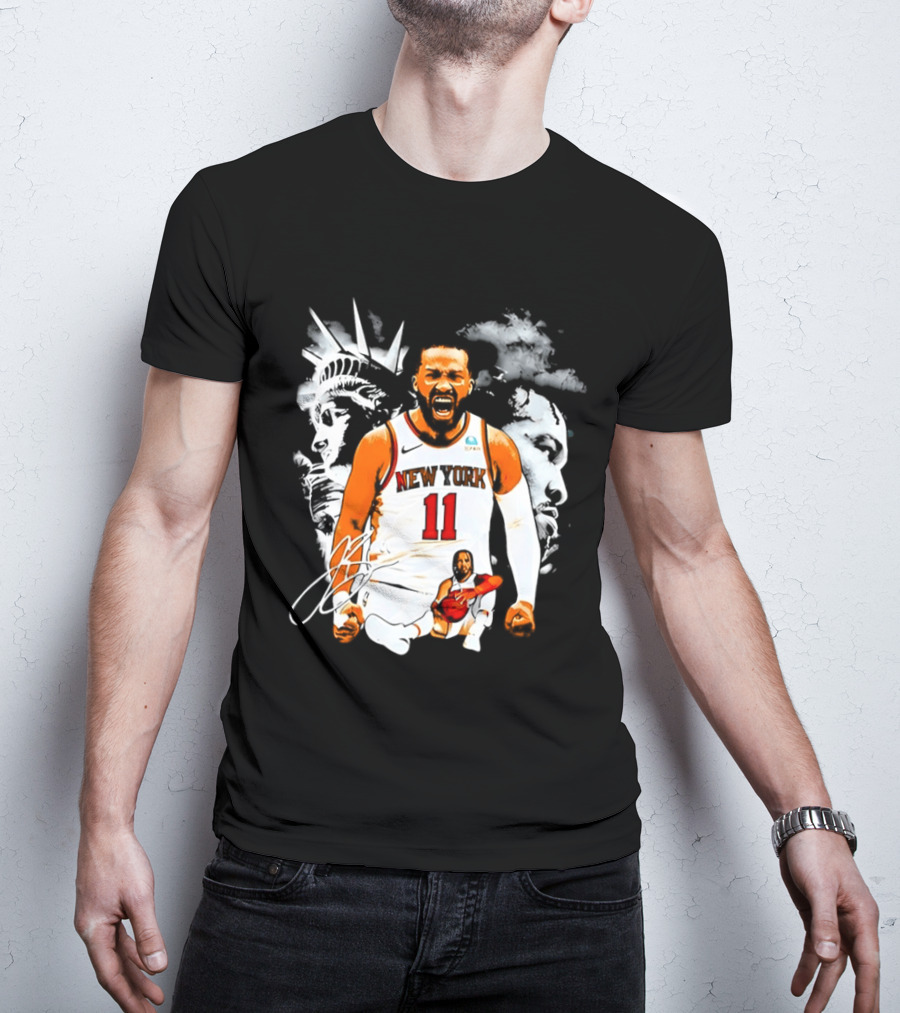 New York 11 Jalen Brunson Statue Of Liberty Basketball Player Image T-Shirt