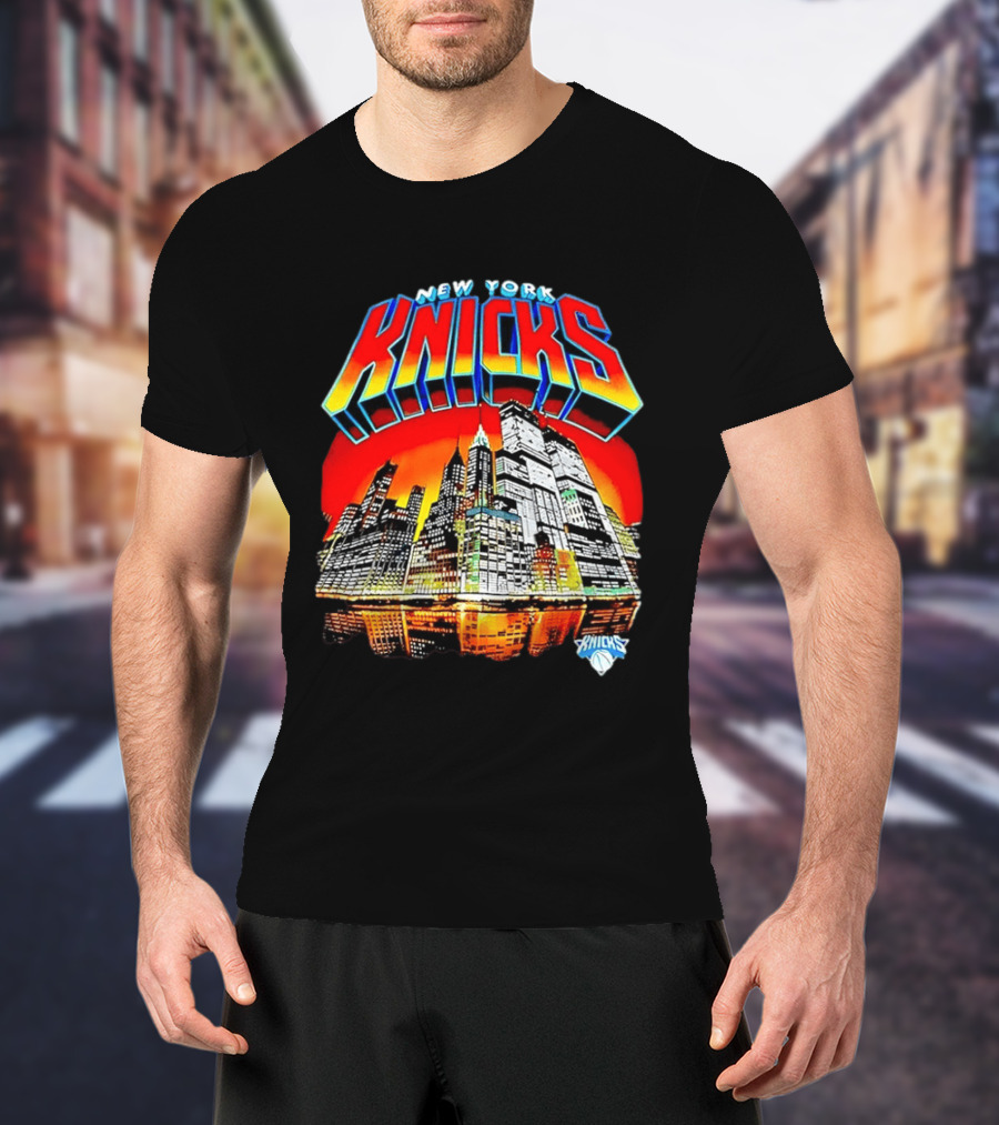 New York Knicks Vibrant City Skyline Sunset Basketball T-Shirt