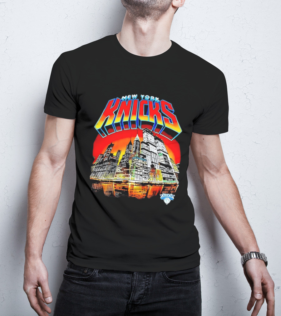 New York Knicks Vibrant City Skyline Sunset Basketball T-Shirt