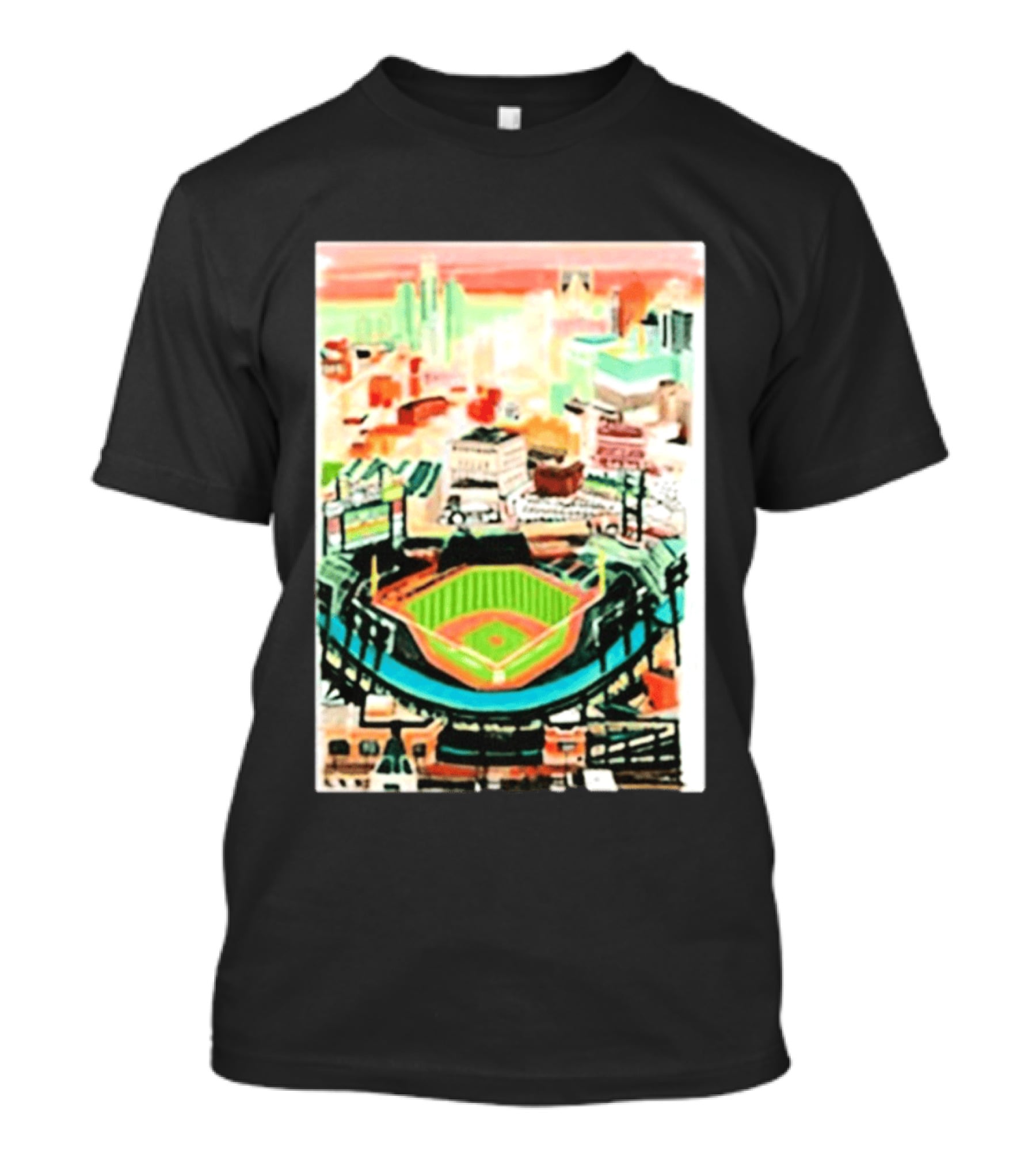 Comerica Park Detroit Skyline Baseball Art Sydney Finney T-Shirt