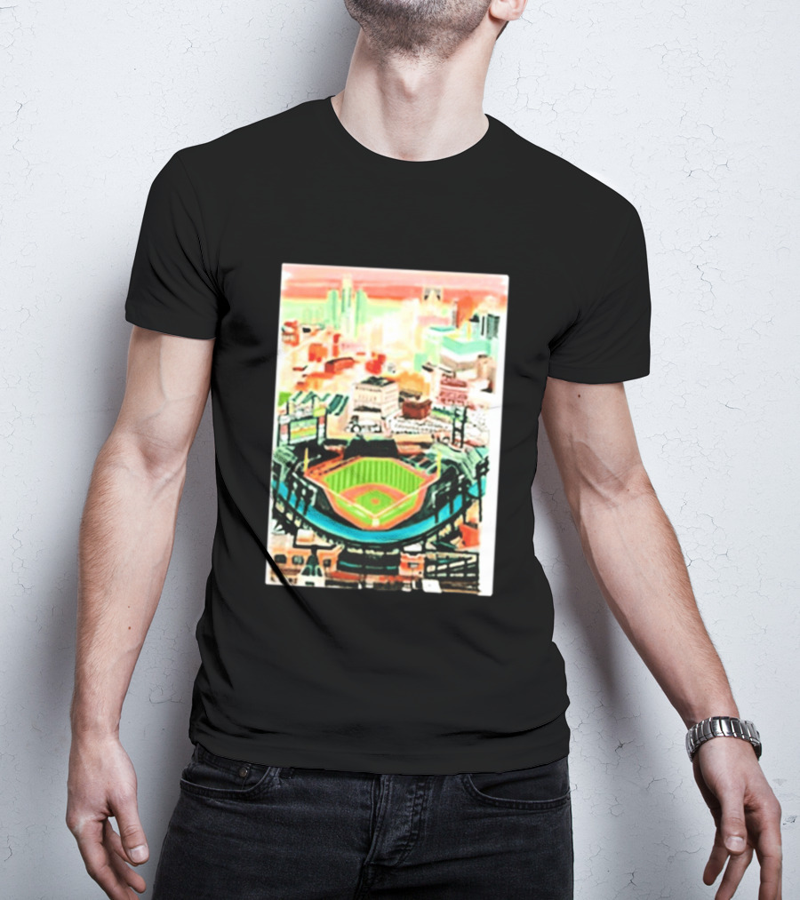 Comerica Park Detroit Skyline Baseball Art Sydney Finney T-Shirt
