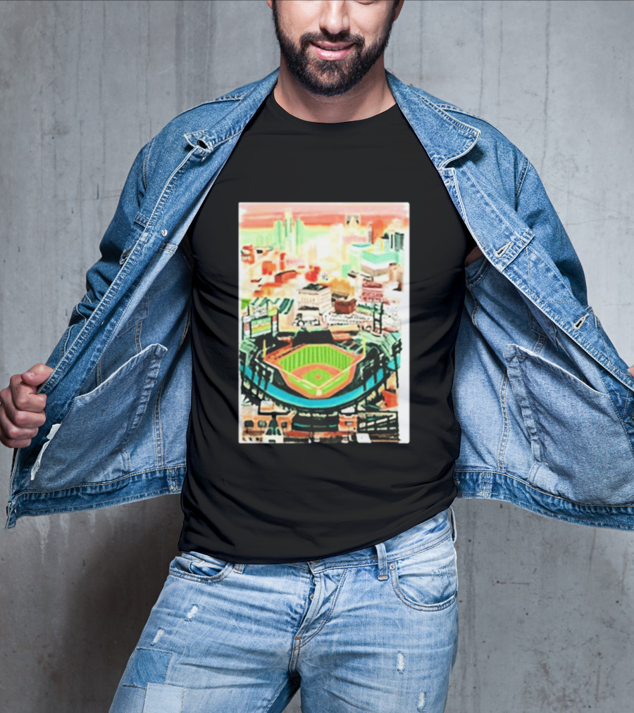 Comerica Park Detroit Skyline Baseball Art Sydney Finney T-Shirt