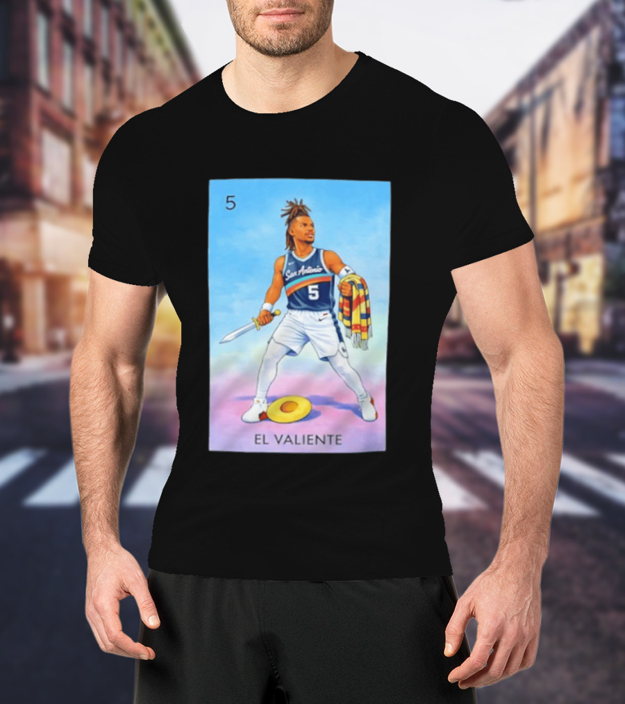 San Antonio Spurs El Valiente Stephon Castle Lotería Card T-Shirt