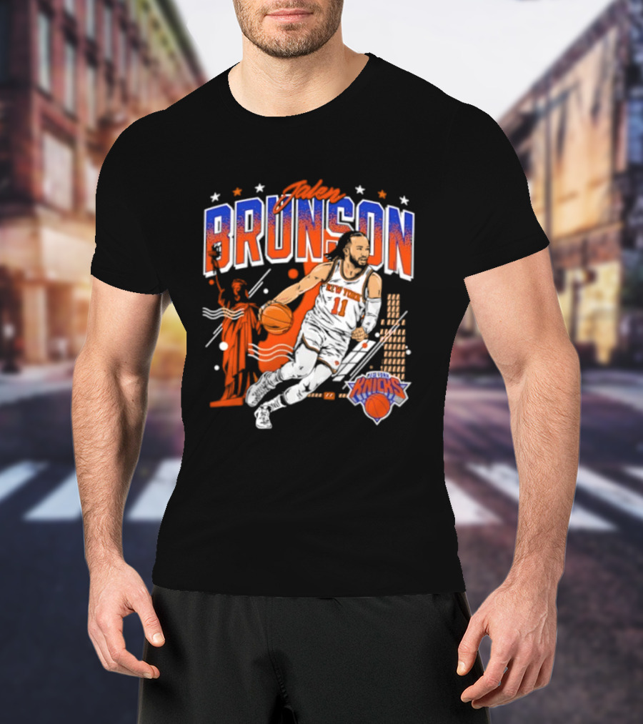 Jalen Brunson New York Knicks NBA Basketball Skyline Statue Of Liberty City Stars T-Shirt