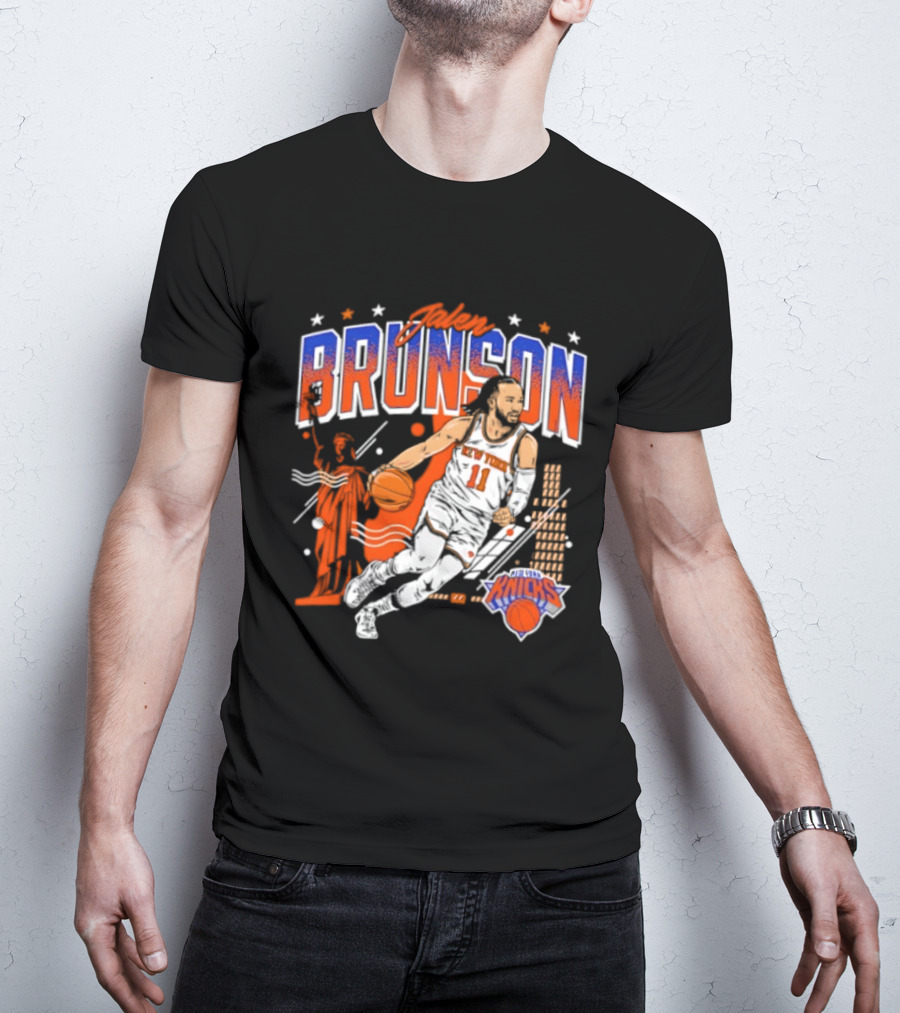 Jalen Brunson New York Knicks NBA Basketball Skyline Statue Of Liberty City Stars T-Shirt