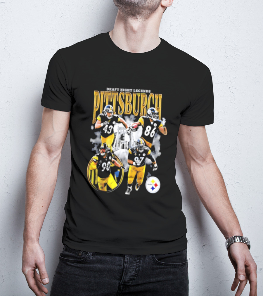 Pittsburgh Draft Night Legends Steelers Football Players And Iconic Trio T-Shirt