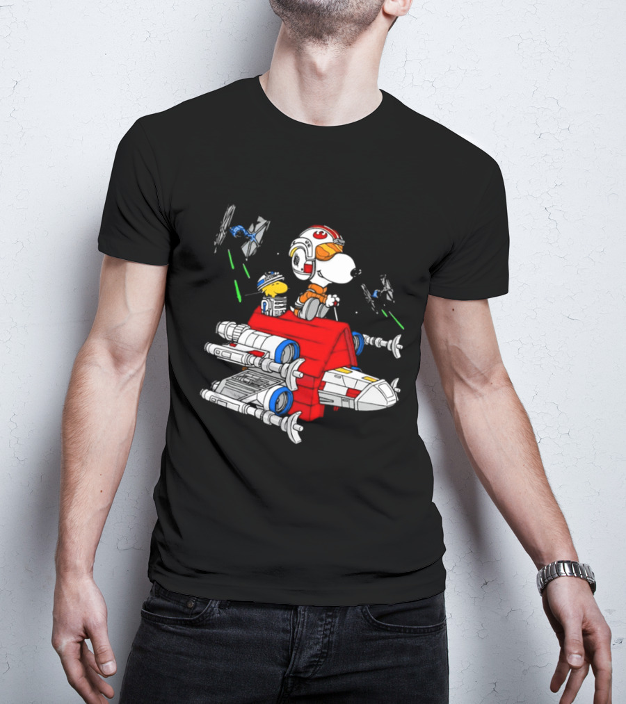Snoopy X Wing Pilot Woodstock R2 D2 Star Wars Peanuts T-Shirt