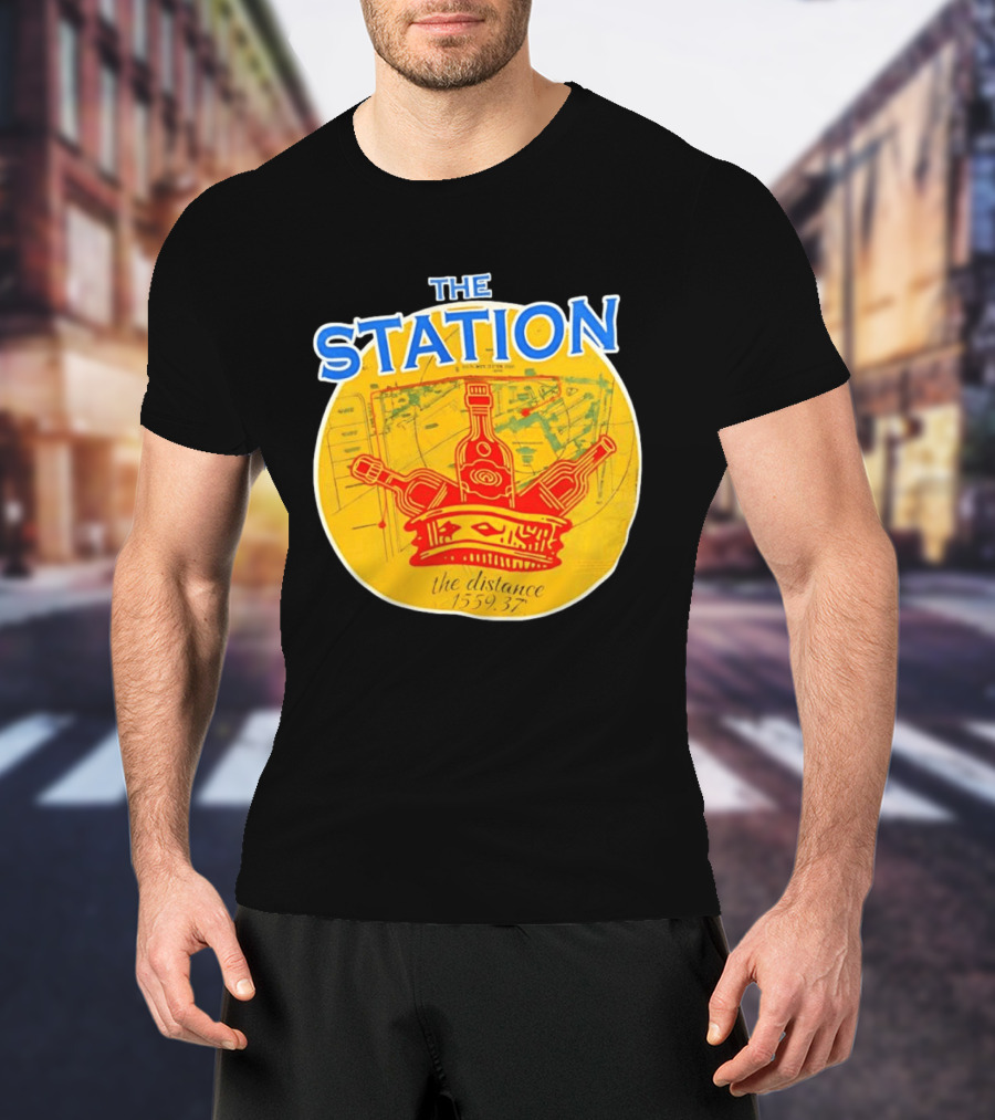 The Station The Distance 1559.37 Map And Bottles T-Shirt