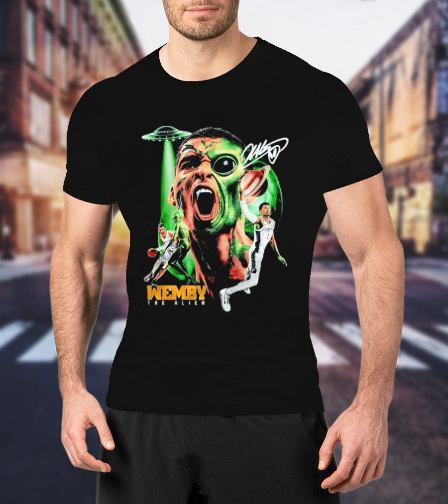 Wemby The Alien San Antonio Spurs NBA UFO Theme With Signature T-Shirt