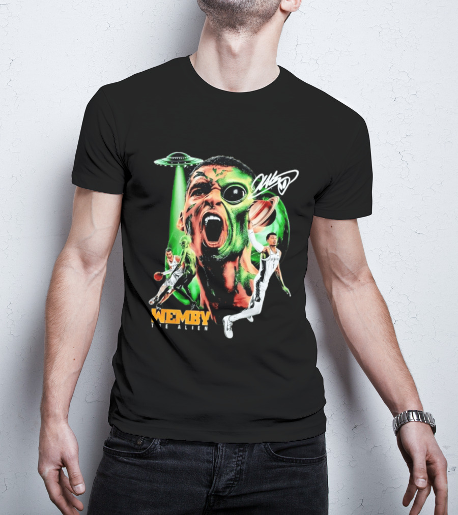 Wemby The Alien San Antonio Spurs NBA UFO Theme With Signature T-Shirt