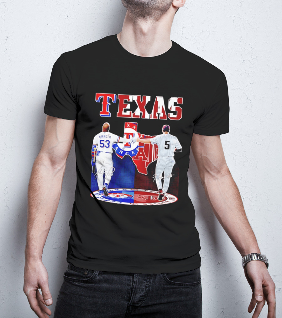 Texas Rangers Adolis Garcia And Texas A&M Aggies Hunter Schott Split Map T-Shirt