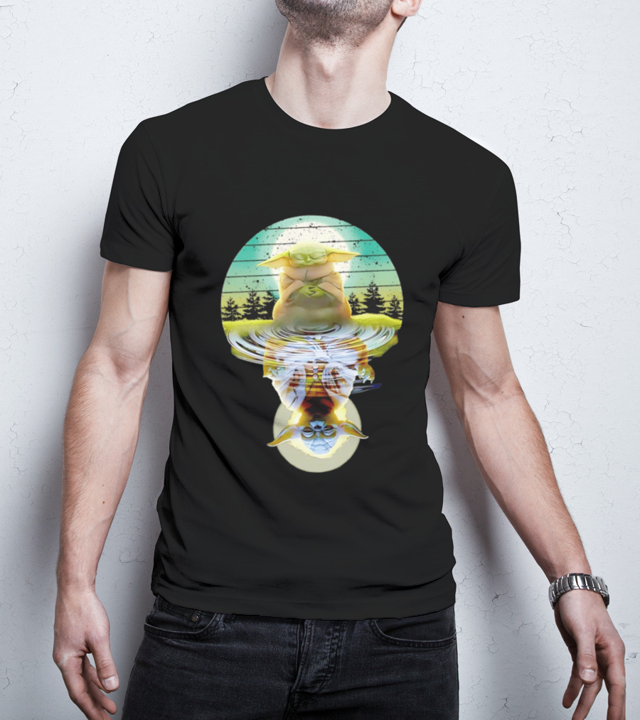 Baby Yoda Star Wars Meditation Forest Reflection Ripples T-Shirt