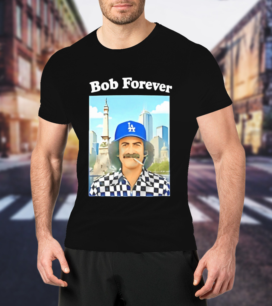 Bob Forever Los Angeles Dodgers Skyline Checkerboard Hat T-Shirt