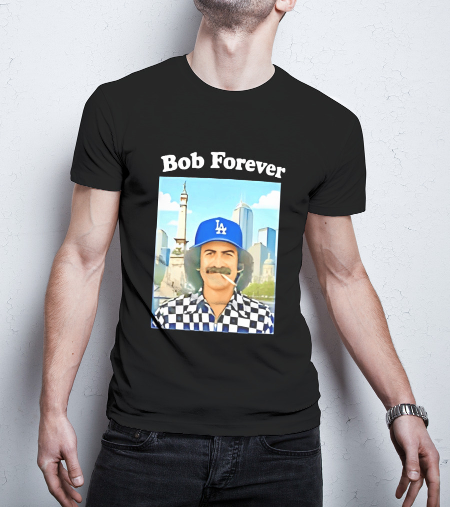 Bob Forever Los Angeles Dodgers Skyline Checkerboard Hat T-Shirt