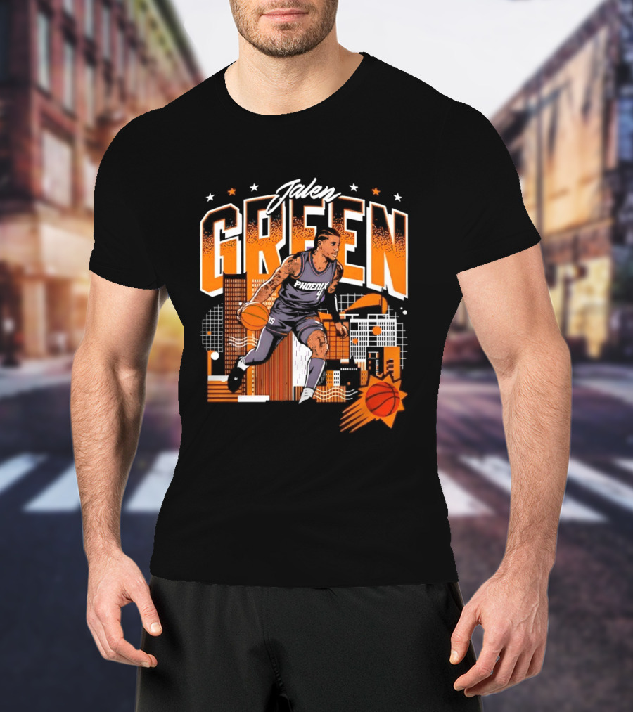 Jalen Green Phoenix Suns NBA Basketball Urban Skyline Art 4 15 NBPA T-Shirt