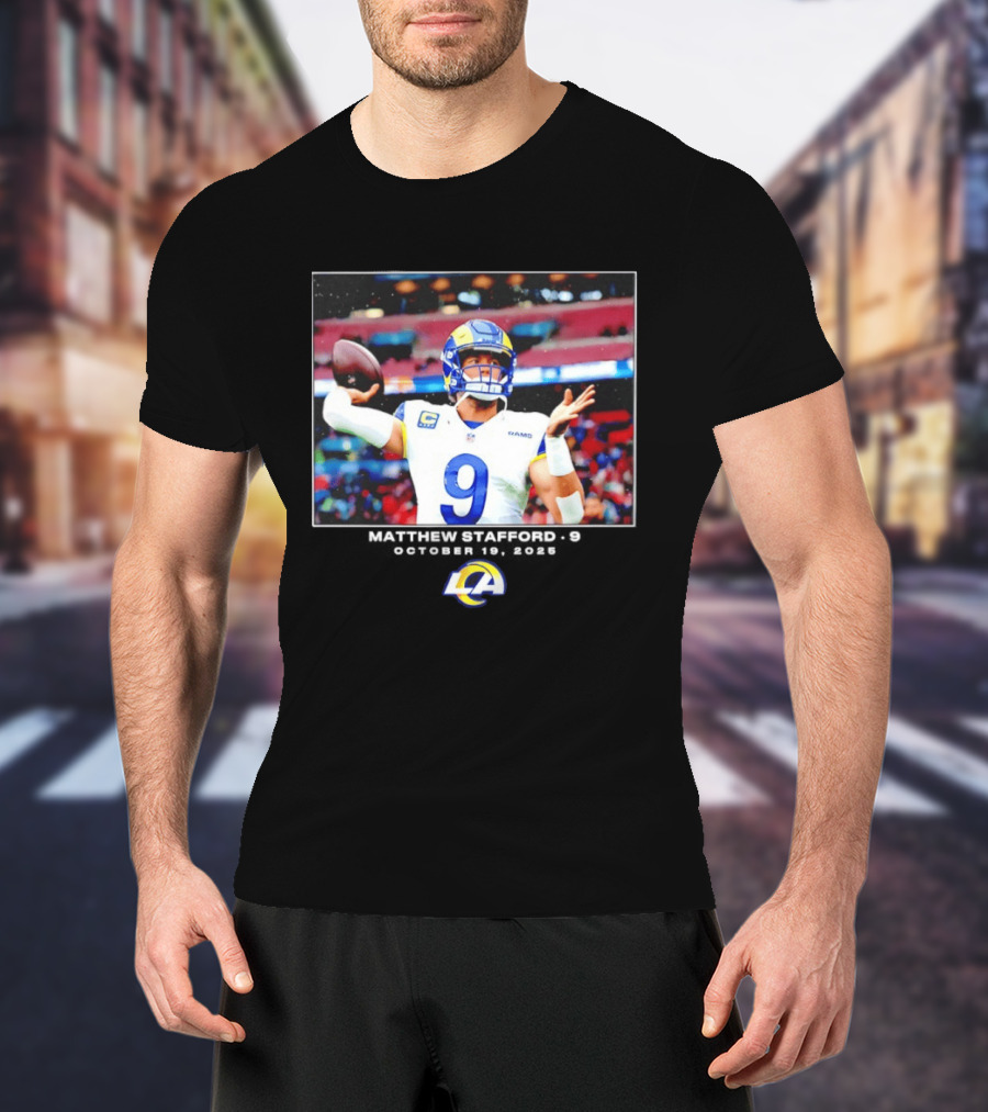 Los Angeles Rams Matthew Stafford Week 7 Action Photo With LA Rams T-Shirt