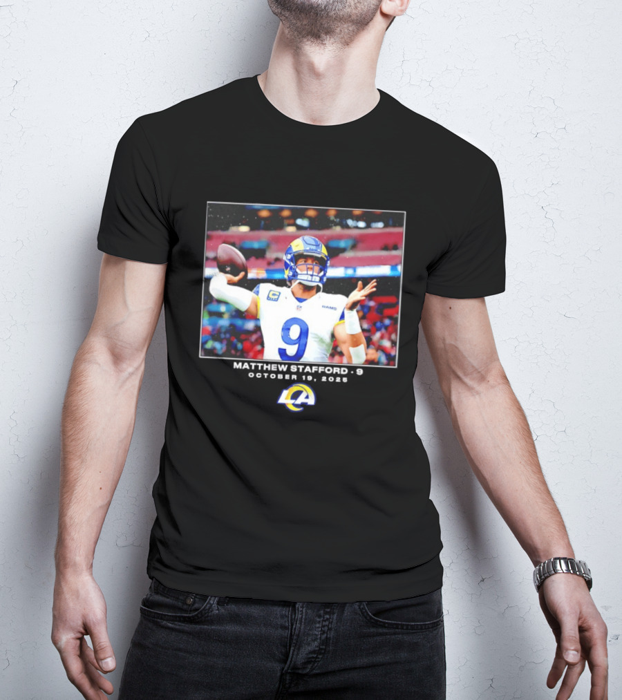 Los Angeles Rams Matthew Stafford Week 7 Action Photo With LA Rams T-Shirt