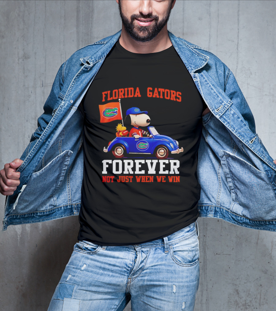 Peanuts Snoopy Woodstock In Blue Car Florida Gators Forever Not Just When We Win T-Shirt