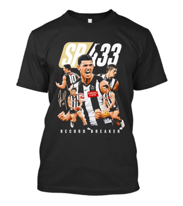 Scott Pendlebury SP 433 Collingwood Magpies Emirates Record Breaker Career Collage T-Shirt