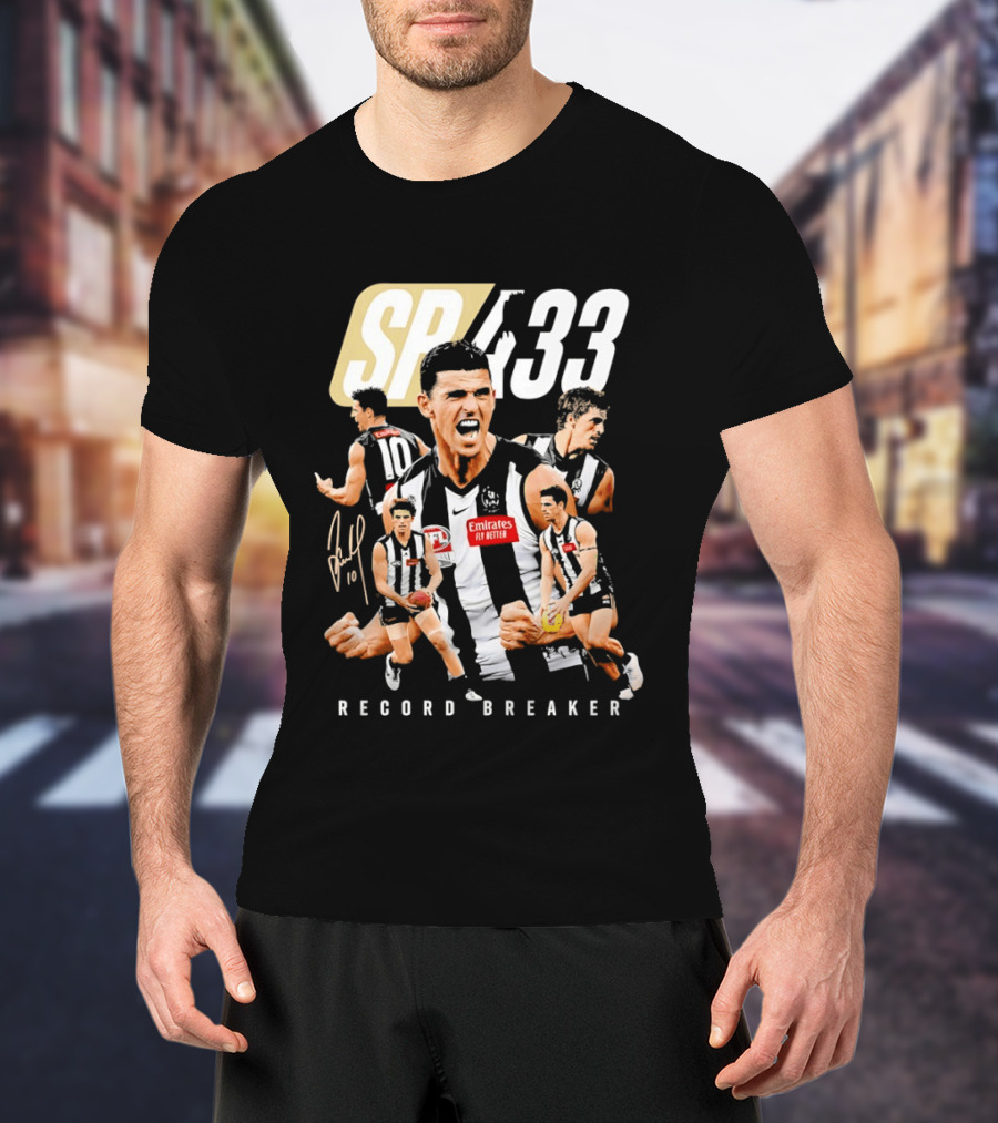 Scott Pendlebury SP 433 Collingwood Magpies Emirates Record Breaker Career Collage T-Shirt