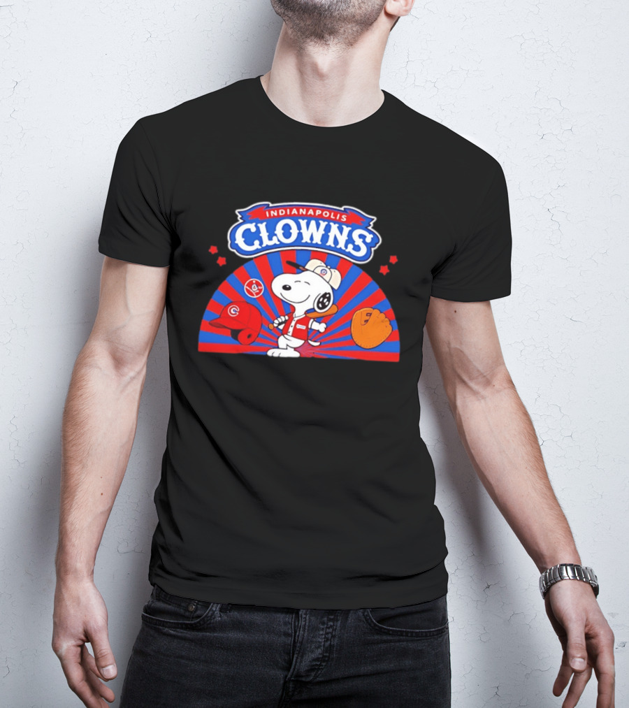 Snoopy Indianapolis Clowns Baseball Vintage Style Red Blue Peanuts Comic Strip Baseball Bat Glove Cap T-Shirt