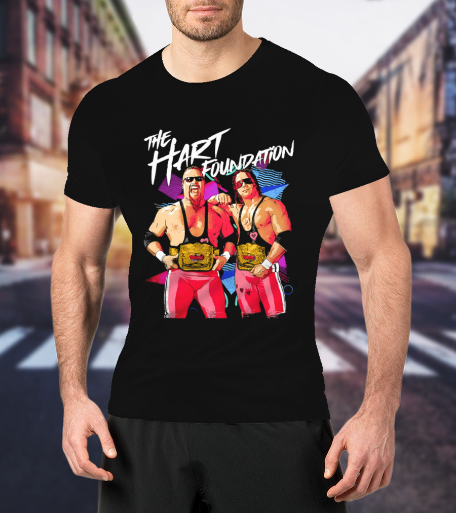 The Hart Foundation WWE Champions With Belts And Sunglasses T-Shirt