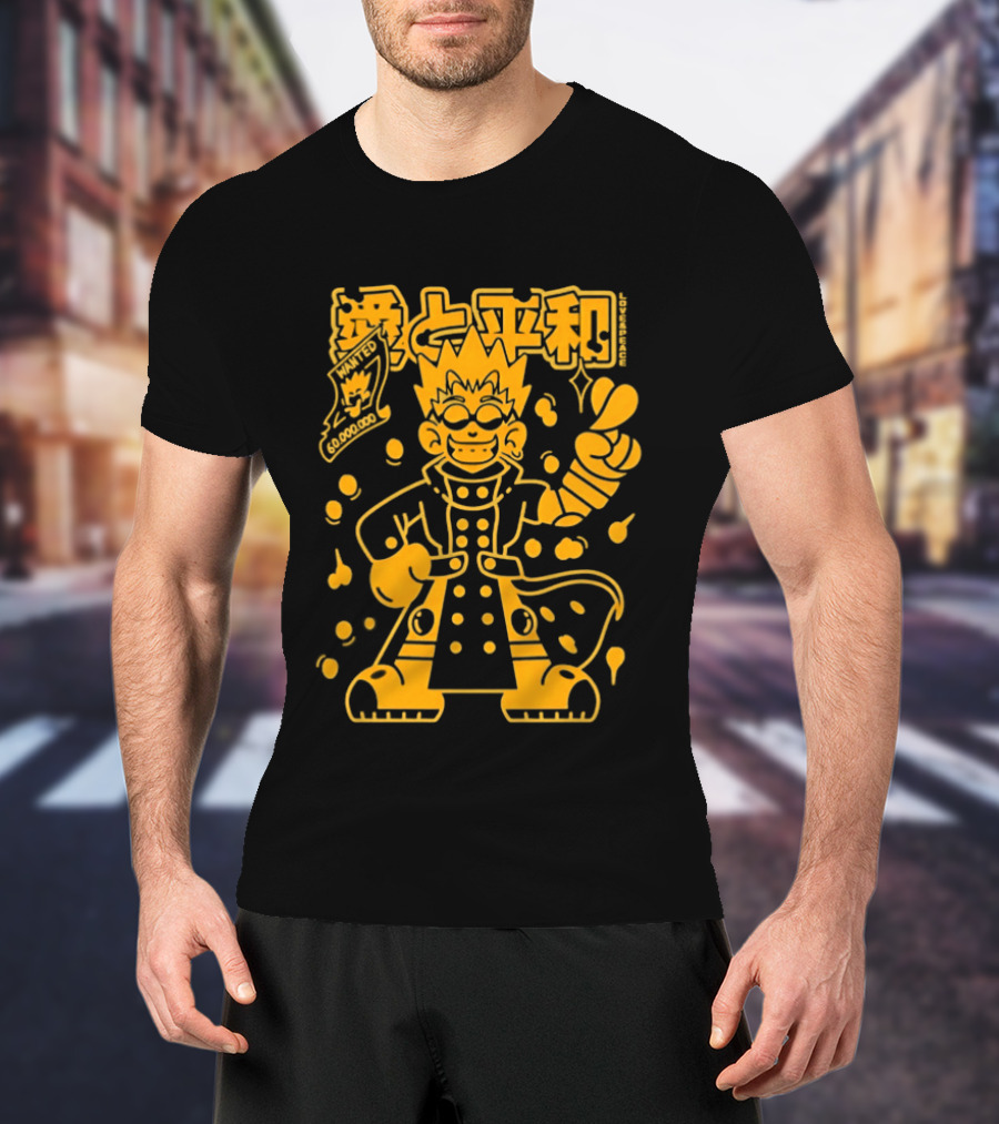 Vash The Stampede Trigun Love And Peace Japanese Text Anime T-Shirt