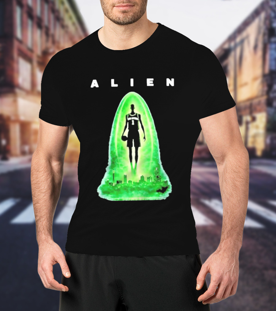 Alien Wemby San Antonio Alien Basketball Cityscape T-Shirt