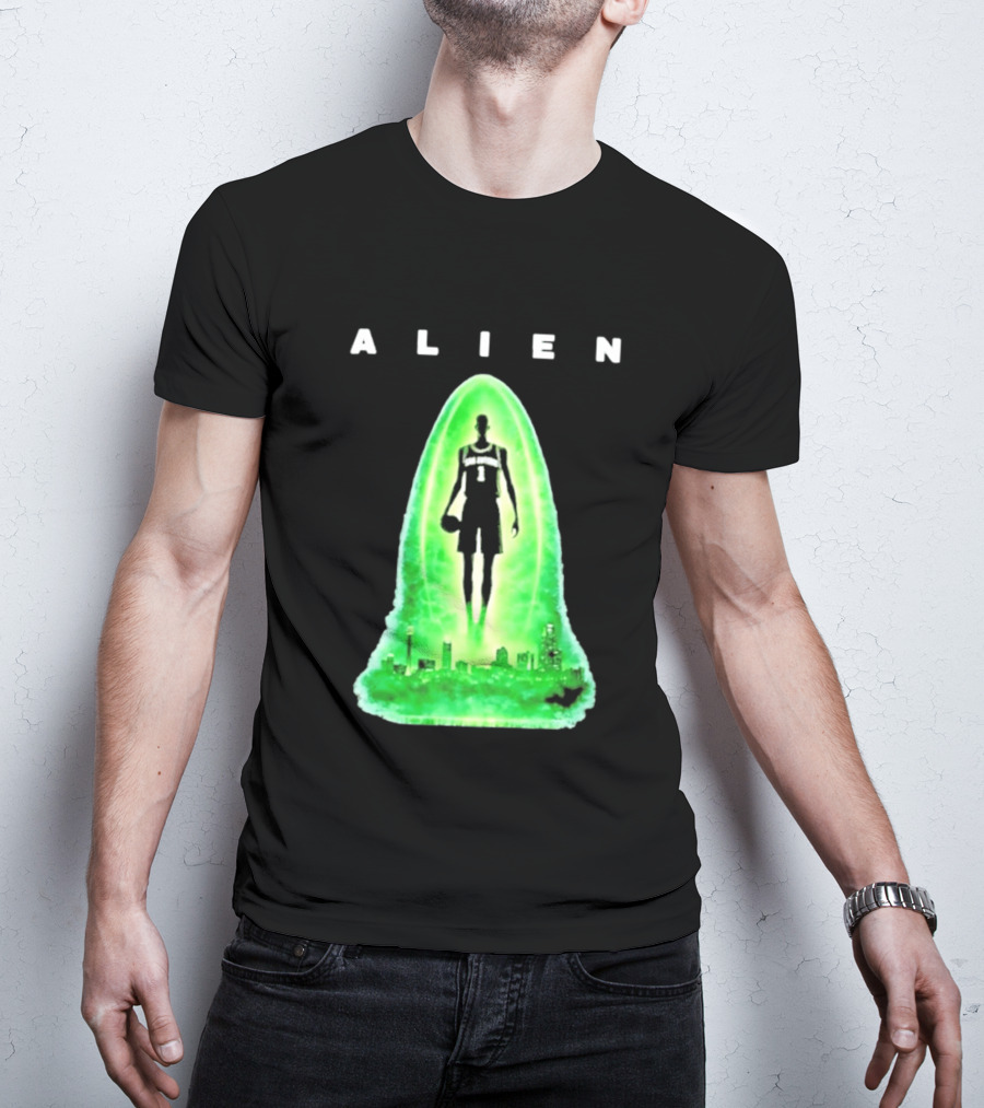 Alien Wemby San Antonio Alien Basketball Cityscape T-Shirt