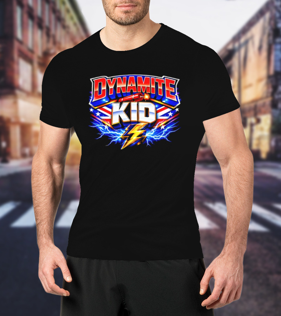 Dynamite Kid Wrestling Lightning Union Jack Explosion T-Shirt
