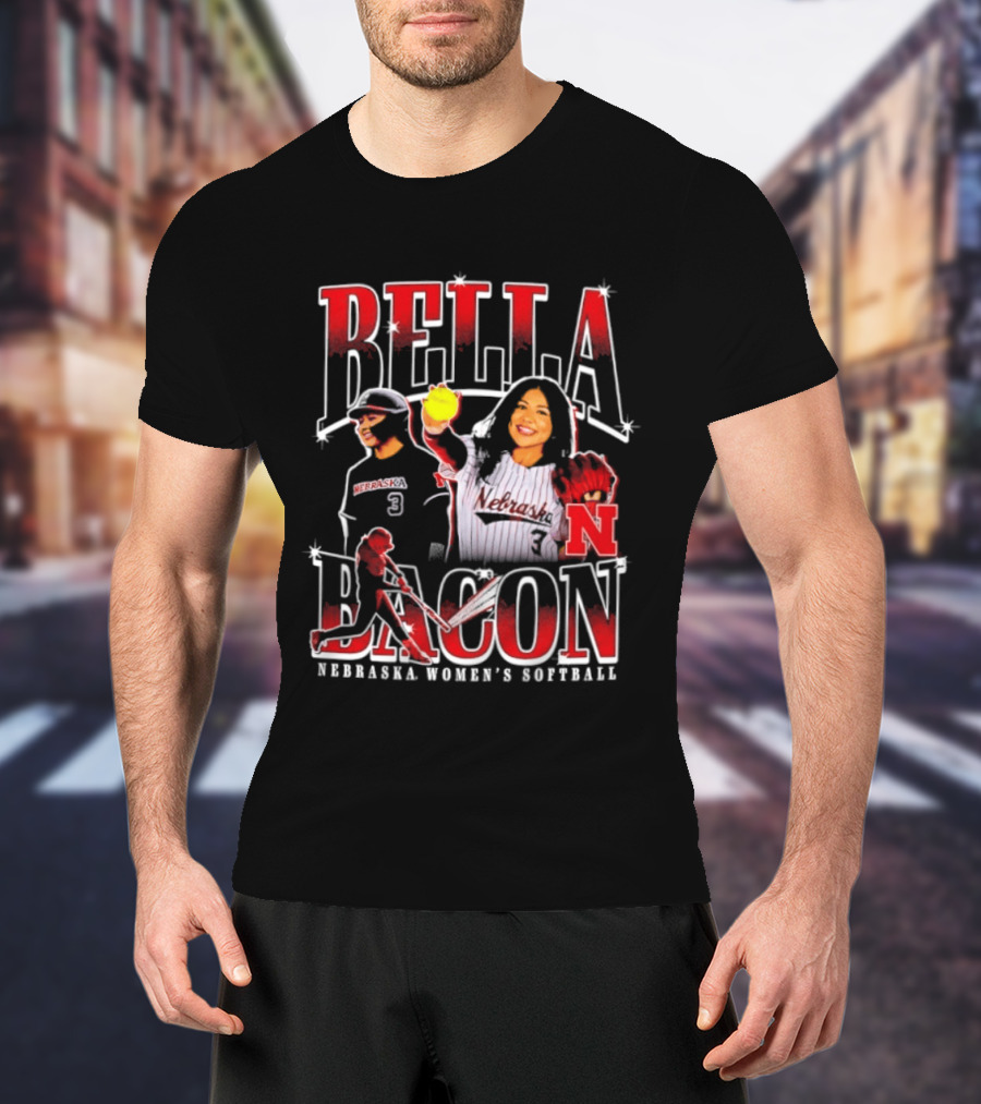 Bella Bacon Nebraska Women's Softball Cornhuskers 90s Bootleg Collage T-Shirt