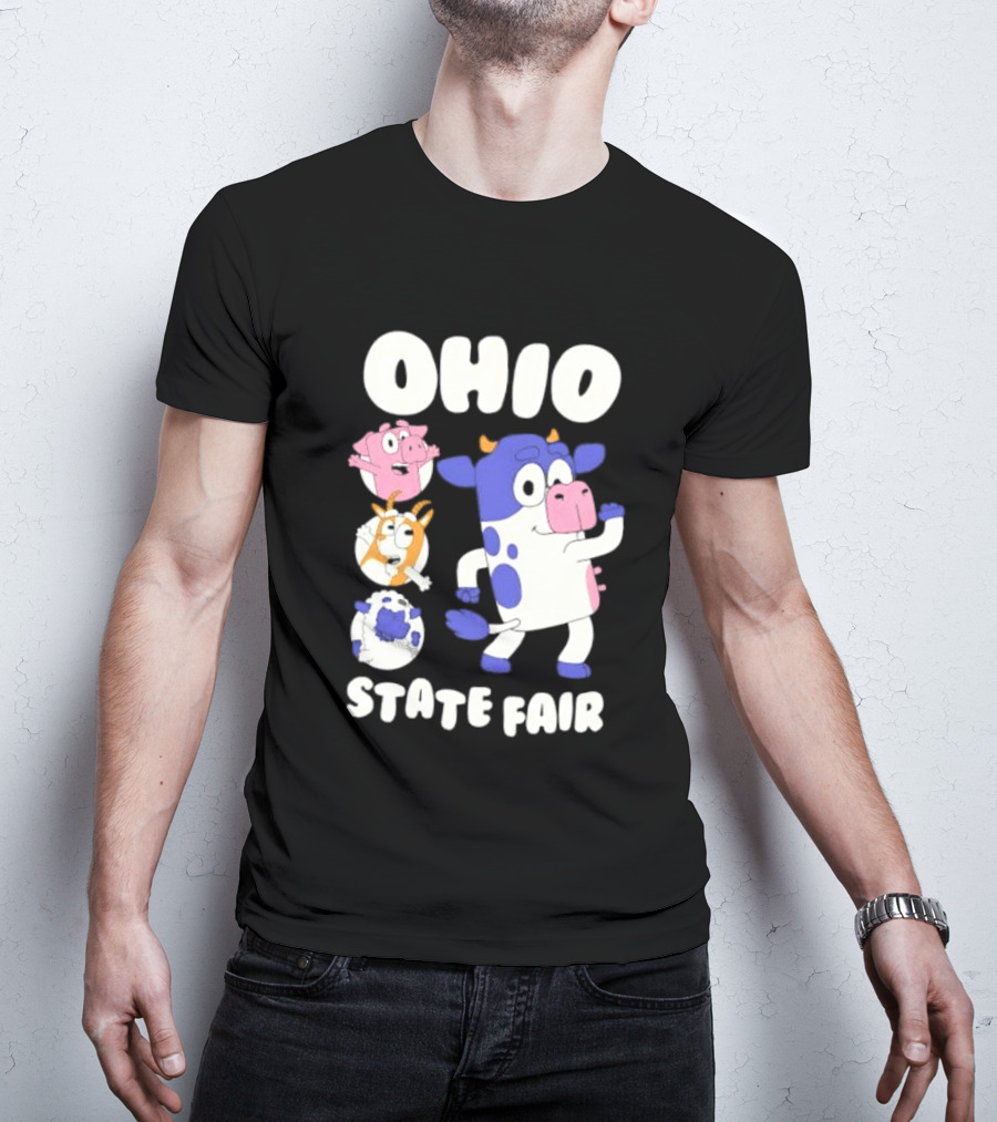 Blue Spotted Cow Pink Pig White Orange Goat Blue Sheep Farm T-Shirt