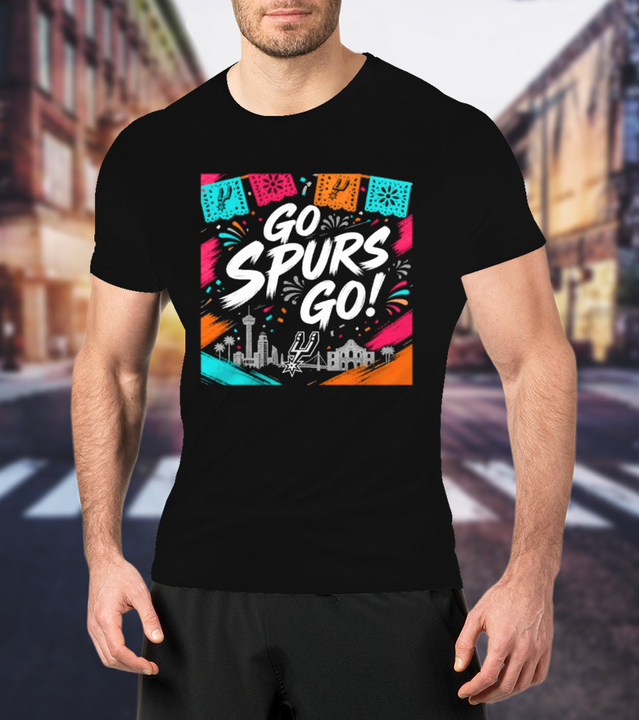 Go Spurs Go San Antonio Skyline Fiesta Celebration T-Shirt