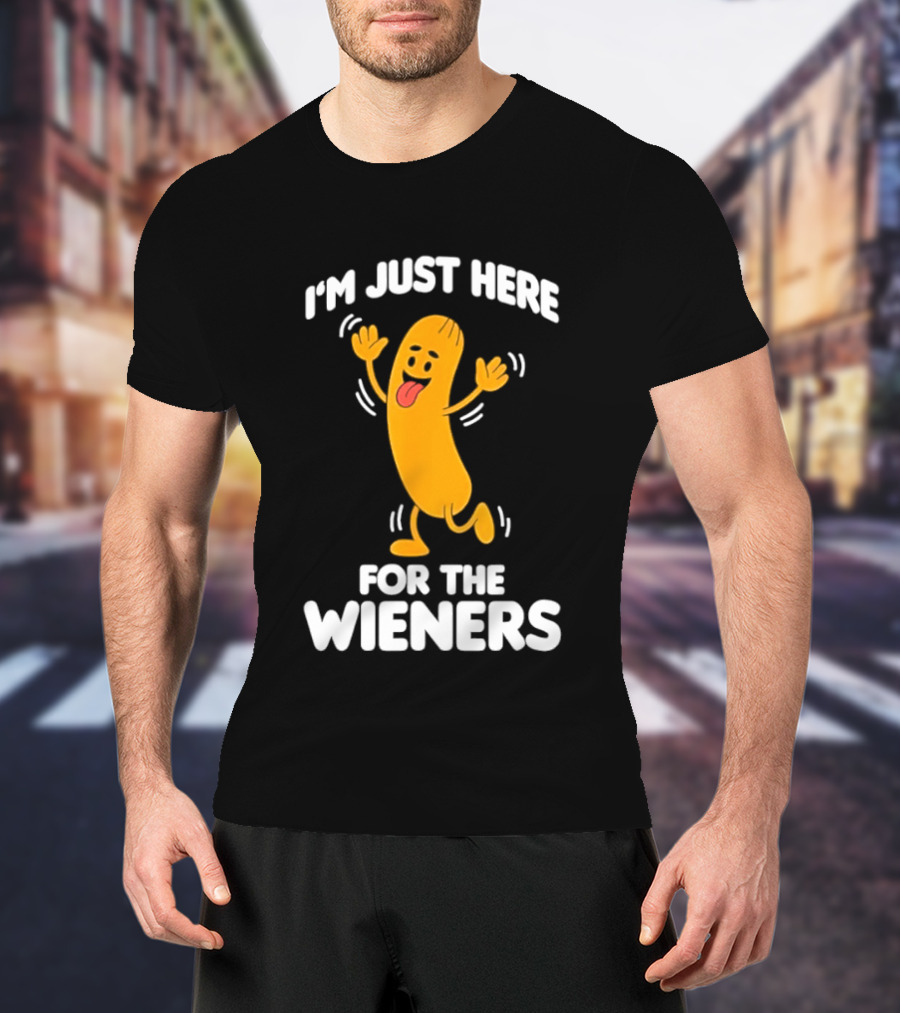 Dancing Hot Dog Sausage Food Party I'm Just Here For The Wieners T-Shirt